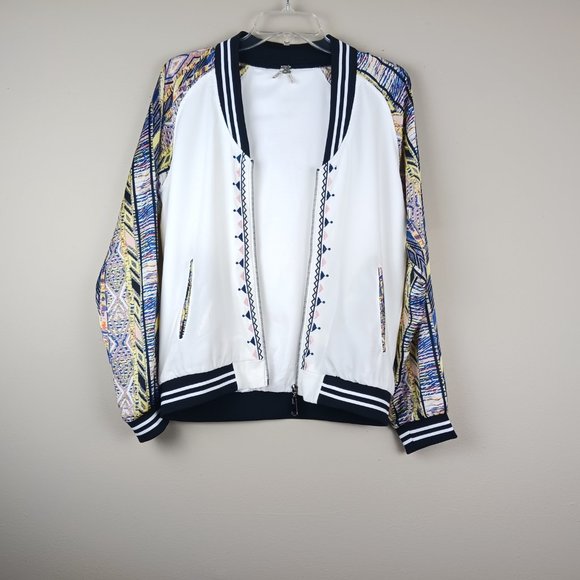 GIMMICKS by BKE| Mix Media Multicolor Embroidered Bomber Jacket Size Medium - Picture 4 of 11